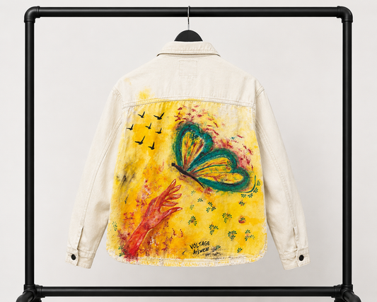 hand painted cream color denim jacket butterfly fantasy